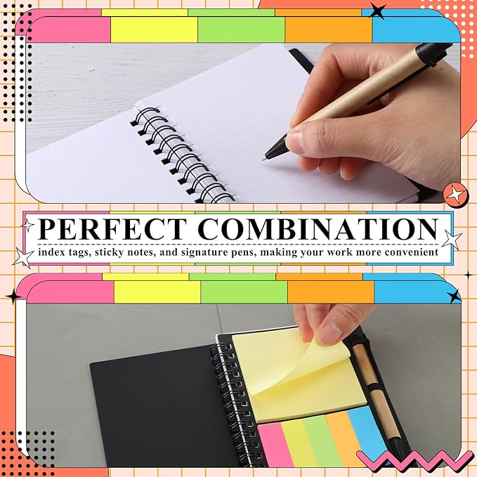 Qilery 150 Pack Lined Spiral Notebook Small Notepad and Pen Set Steno Pads Lined Notepad Black Pocket Notebook for Business Office Supplies