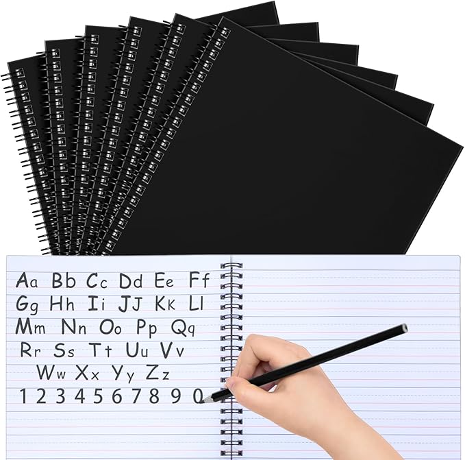 Gilprop 6 Pcs Primary Composition Notebook Spiral K-2 Writing Workbook Wide Ruled Paper Primary Journal 100 Sheets 9.8" x 7.5" Kindergarten Notebook Preschool Notebook Gift for kids