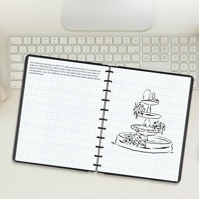 (3-Pack) A4 TUL Discbound Grid Filler Paper - 11 Disc Graph Paper, Letter Size 300Sheets / 600Pages Loose-Leaf Paper, 100gsm White Paper, 8.5'' x 11''