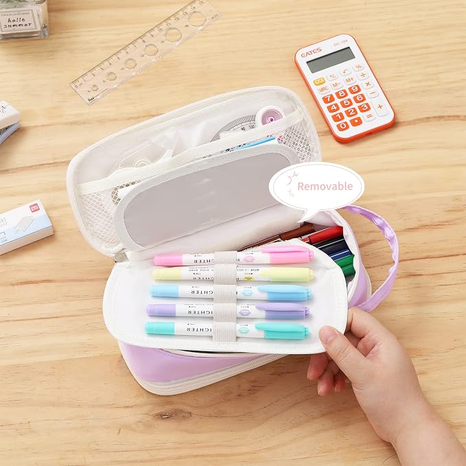 Dugio Large Pencil Case Organizer Big Pencil Bag for Girls Teens Purple | Kids Zipper Pencil Pouch Aesthetic Stationery Pen Pencil Box Back to School, Large Capacity Design, Thick Multi-layer Fabric