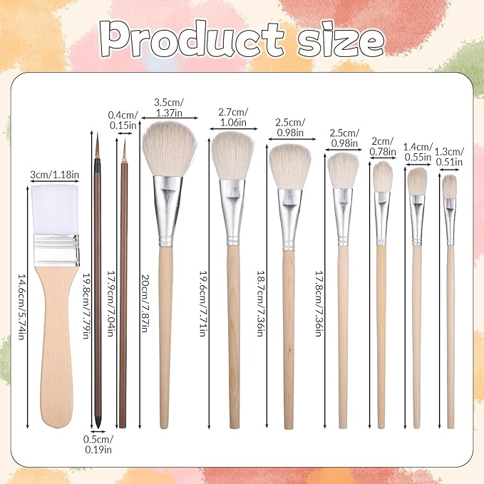 Pottery Glazing Brushes, 10 Pcs Mop Brush for Acrylic Painting Goat Hair Blending Mop Brushes Ceramics Pottery Brush Tools Kit for Watercolor Oil Clay Face Body Art Painting