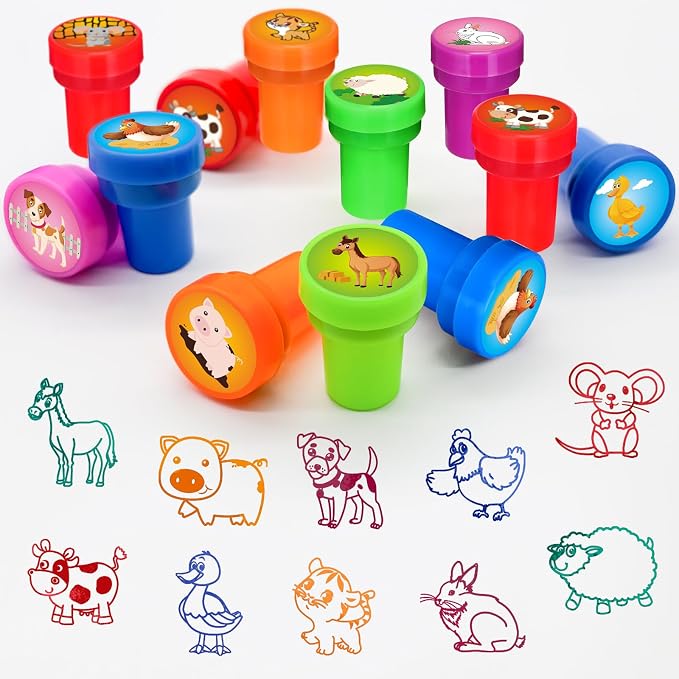 Cinrobiye 24 Pcs Assorted Stampers Set for Kids, Fun Ink Stampers Toys for Boys Girls, Party Favors, Classroom Rewards, Carnival Prizes, Goodie Bag Fillers (Farm Animal)