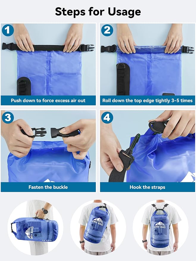 HEETA Dry Bag Waterproof Backpack with Phone Case 5L/10L/20L/30L/40L | Roll Top Lightweight Dry Storage Bag for Women Men, Travel Boating Kayaking Paddle Board Camping Beach Essentials Accessories