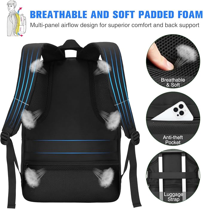 Paude Laptop Backpack,School Backpack Large Bookbag for High School College Students,Black Backpack for Men Office Business,Waterproof