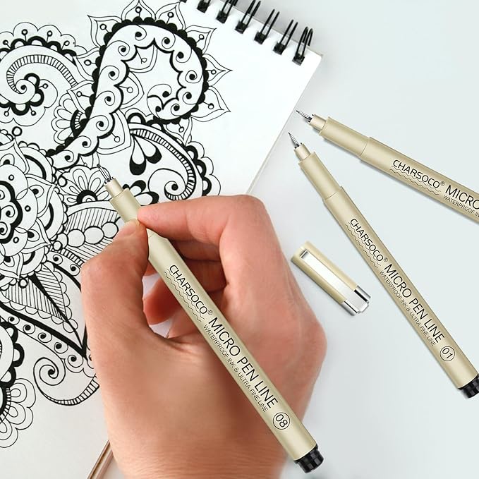 L Micro Pen, 6 Pack Black Fine Point Pen with Waterproof Archival Ink, 2-5mm Fineliner Ink Pens for Artist Illustration, Sketching, Anime, Manga, Technical Drawing and Scrapbooking-L