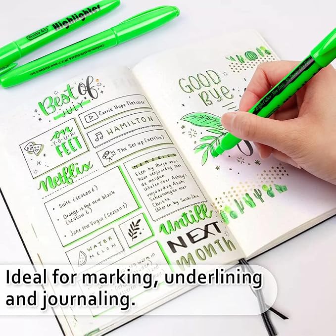Shuttle Art Highlighters, 30 Pack Green Highlighter Pens Bright Colors, Chisel Tip Dry-Quickly Non-Toxic Highlighter Markers for Adults Teachers Students Highlighting in Home School Office