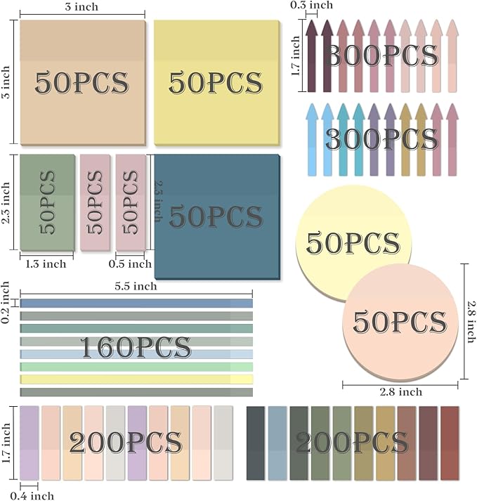 Temiary 1180Pcs Transparent Vintage Sticky Notes, Waterproof Writable See-Through Highlighter Strips Translucent Index Page Tabs Clear Stickers for Home, Office, Notebook, Annotating Memo