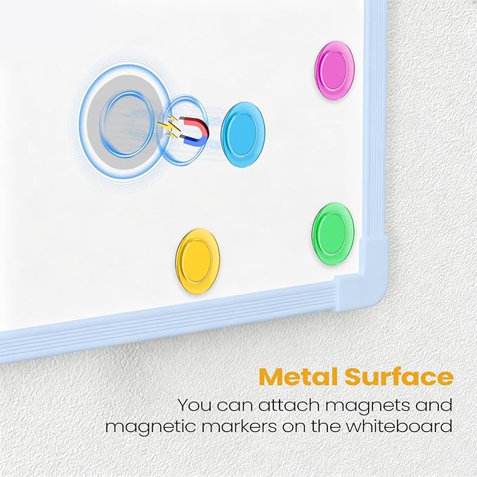 Blue Frame Small Dry Erase Board for Wall, 16" x 12" Double-Sided Hanging Whiteboard with 4 Markers, 4 Magnets and 3 Mini Sticky Notes, Portable Whiteboard for Kids, School, Home, Office