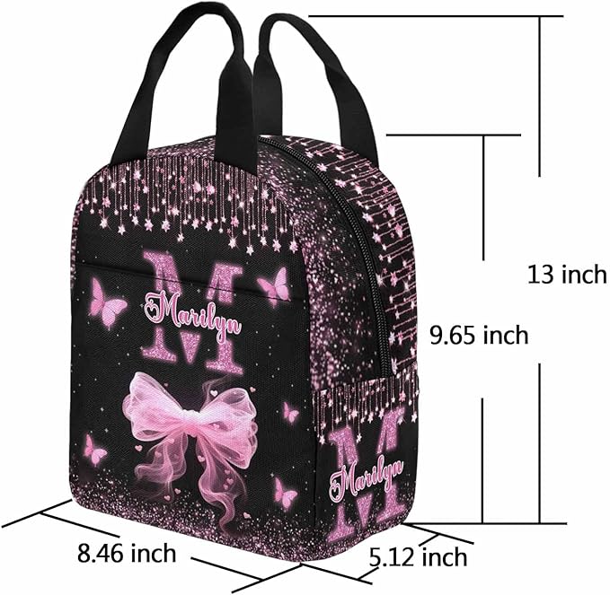 M YESCUSTOM Personalized Girls Backpack Lunch Bag Butterfly Custom Bookbag for Girls Kids Backpack Elementary Preschool School, Waterproof Daypack for Girl Travel Bag Water Bottle
