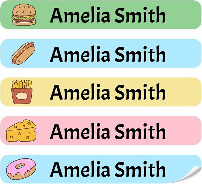 100 Pcs Personalized Name Labels for School Supplies Custom Waterproof Name Stickers Customized Daycare Water Bottles Pencil Labels(Food)
