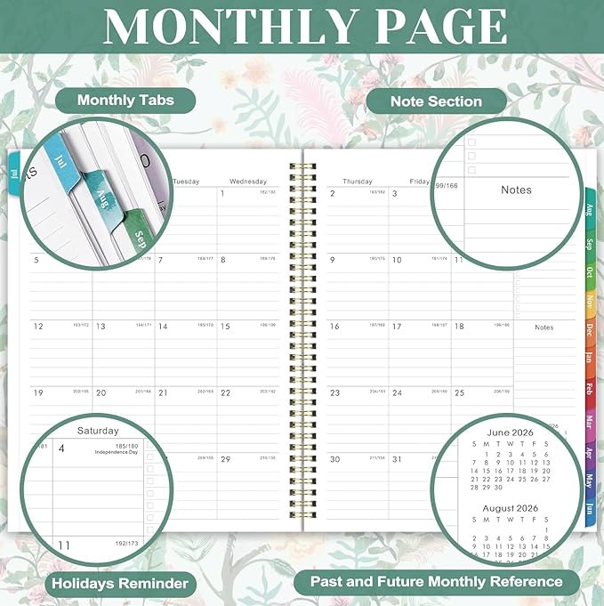 Planner 2026-2027 - Academic Planner, 9" x 11", Jul. 2026 - Jun. 2027, 2026-2027 Planner Weekly and Monthly with Colorful Tabs, Strong Twin-wire Binding, Back Pocket - Floral