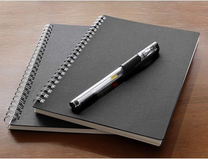 ZZTX Sprial Notebook Kraft Soft Cover College Ruled Notebooks, Wirebound Memo Diary Notebook Planner, 140 Pages/ 70 Sheets, 8 x 6 inch, 1 Pack (Black)