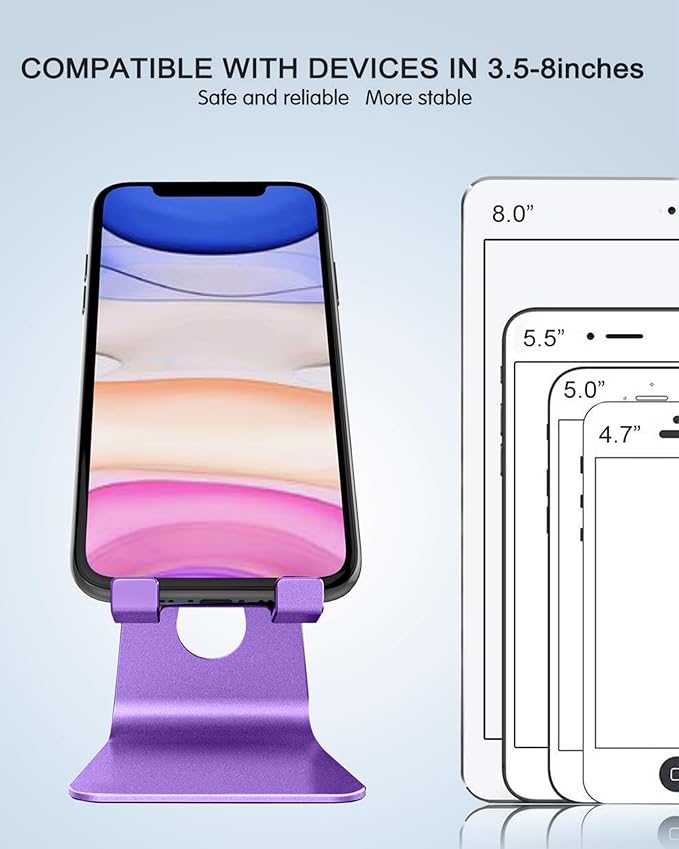 CreaDream Adjustable Cell Phone Stand, Phone Stand, Cradle, Dock, Holder, Aluminum Desktop Stand Compatible with Phone 15 14 13 12 11 Pro Max Plus SE, Accessories Desk, All Mobile Phones-Dark Purple