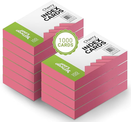 THREE LEAF 3 X 5, INDEX CARDS UNRULED, 1000 CT. (100 x 10) CHERRY, Blank Flash Cards, Study Card, Memo Pad, For To-Do List, Art And Craft Projects