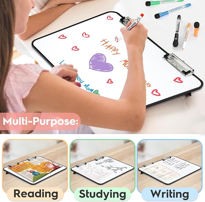 Slant Board for Writing,16.5x12 inch-Magnetic Desktop Whiteboard Writing Slope, Dry Erase White Boards Desktop with 5 Color Dry Erase Board Markers,Black Frame