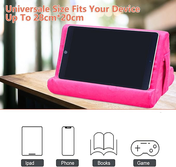 2pcs Multi-Angle Tablet Holder Cushion Stand with Net Pocket & Black Color Phone Stands Upgraded Tablet Pad Support for Phone,Pad,Books (Pink)