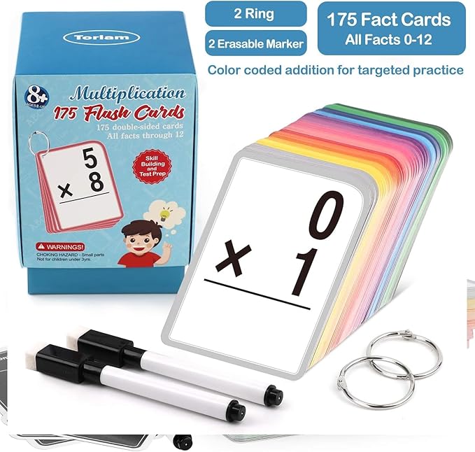 Multiplication Flash Cards for 3rd Grade – 175 Math Flash Cards – Times Table Flash Cards – All Facts 0-12 Color Coded – Multiplication Games, 1st 2nd 4th 5th 6th Grade