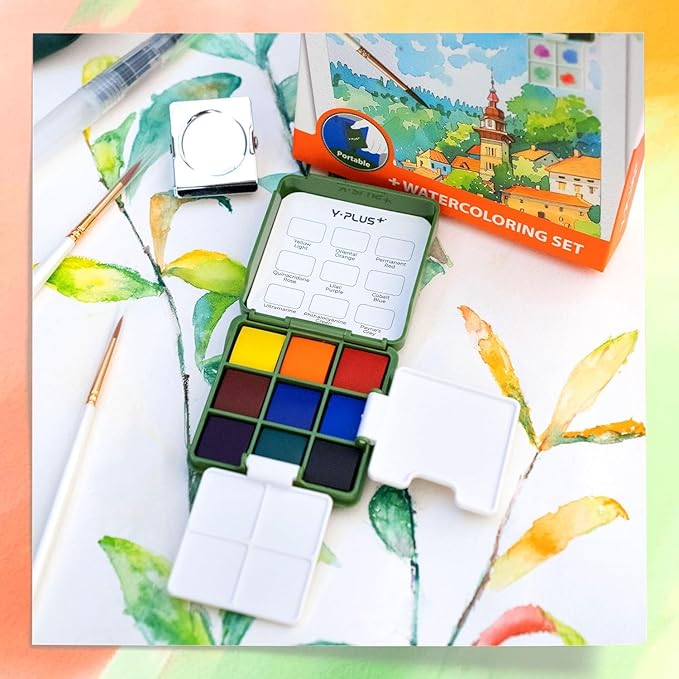 YPLUS Pocket Watercolor Paint Kit, Portable Travel Art Kit with Brush, Water Color Palette Painting Gift for Beginners Artist Adults