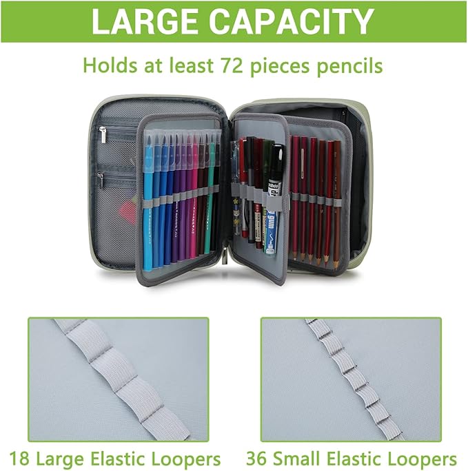 Large Pen Pencil Case,VONXURY High Capacity Art Colored Pencil Pouch Portable Stationery Organizer With 2 Detachable Layers 54 Slots Multiple Zipper Pockets for School Office College