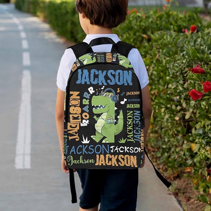 M YESCUSTOM Custom Toddler Boys Backpack with Name, Black Green Animal Personalized Backpack for Kids Preschool Kindergarten Bookbag with Lunch Bag Set