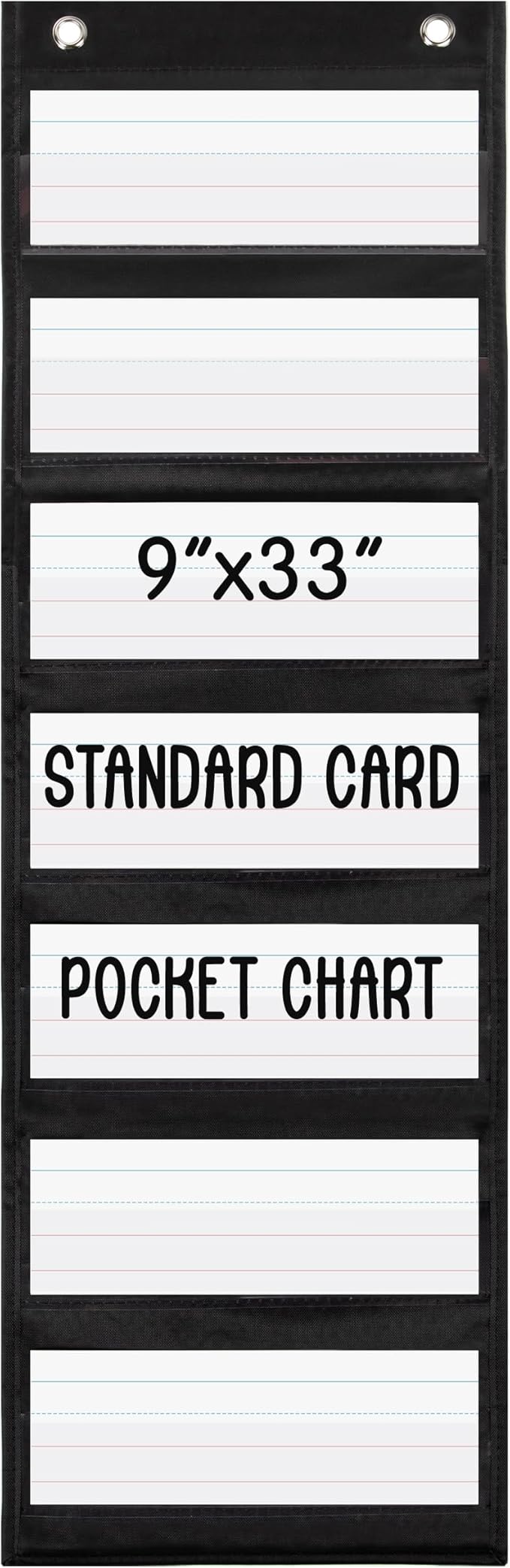 Essex Wares - 9" Wide x 33" Tall Pocket Chart, Black - Sturdy Pocket Chart for Classroom for Sentence Strips - Easy to Use & Hang, Reusable Black Pocket Chart