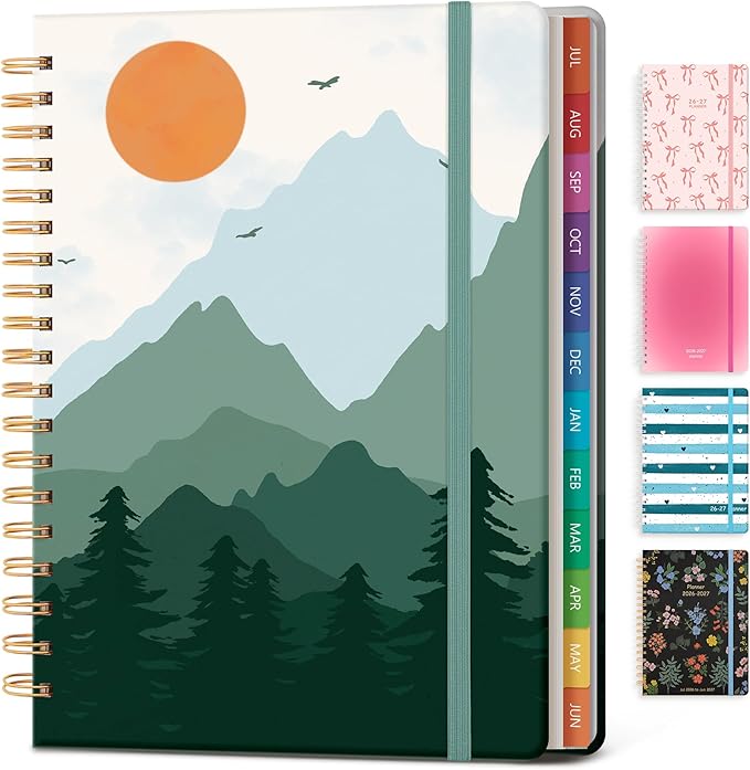 Planner 2026-2027 Monthly and Weekly Academic Planner July 2026 - June 2027, Hardcover Calendar 2026-2027 Agenda Daily Planner for Student Teacher School Office Supplies, 7.4" x 10.2", Green Mount
