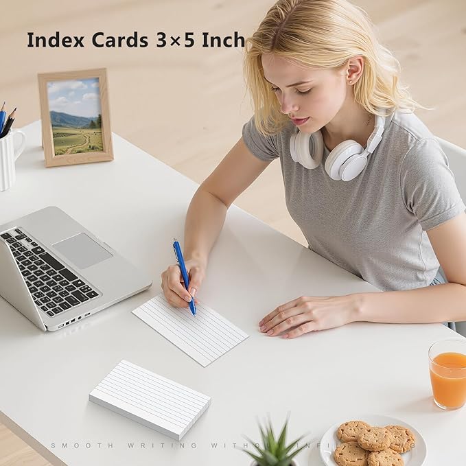 250 Count Index Cards 3 x 5 Inch, Thick White Lined Note Cards Portable Ruled Flash Cards Perfect for Studying and Organizing, Note Taking Study Flashcards for Home, School and Office