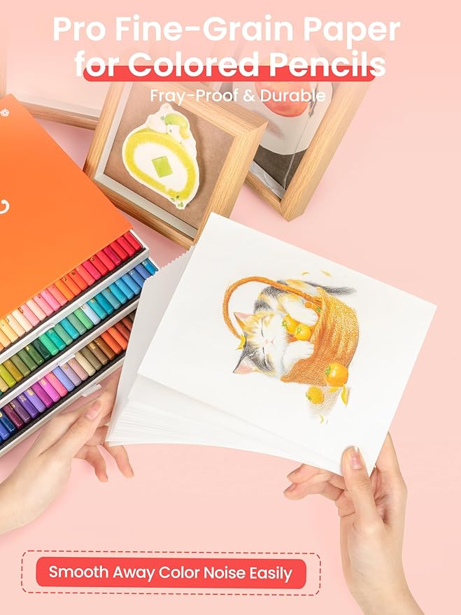 Woomer Colored Pencils with Paper: 90 Colors, 3.8mm Soft Core, Smooth as Cream, Lightfast Rating Marked on Every Pencil, Not Easy to Break, Open Inventory, Slide-Out Drawer Case