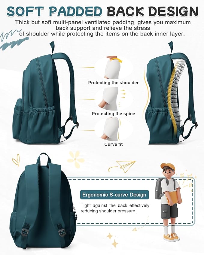 BJLFS Blue Backpack for School Women Girls, Waterproof Bookbag Cute High School Backpack for Men Teen Boys, Lightweight Travel College Backpacks Mochilas Escolares para Casual Daypack Rucksack