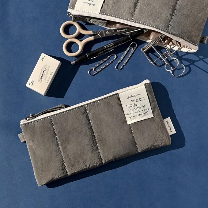 Monolike Archive247 Cushion Pencil Case, 06. Gray - Pencil Pouch, Portable Pencil Bag, Pencil Case, Office Pouch case, Cushion, Soft, Vintage