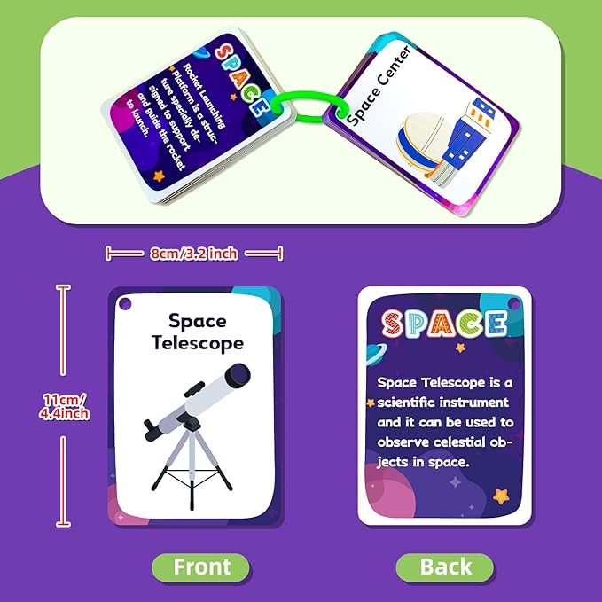 34PCS Outer Space Cognitive Flash Cards,Cognitive Pictures Flashcards for Space Exploration, Waterproof Space Learning Flash Card