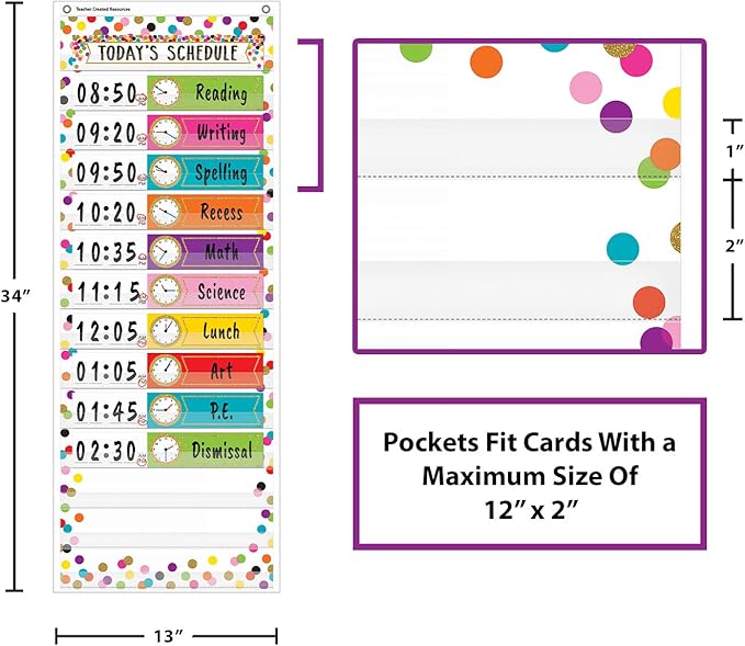 Teacher Created Resources Confetti 14 Pocket Daily Schedule Pocket Chart (13" x 34")
