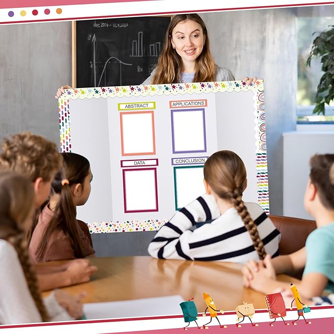 Fuyoooo 90 Pcs Science Fair Board Supplies 60 Trim Scalloped Bulletin Board Borders 24 Presentation Board Subtitles 6 Science Fair Titles for Classroom Display Boards(Classic)