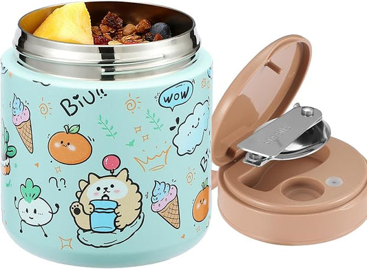 15.2 oz Kids Thermo Food Jar for Hot Food Soup with Spoon, Ice Cream Blue | Vacuum-insulated, leakproof wide mouth, 316 stainless steel interior, silicone handle, dishwasher-safe school lunch container