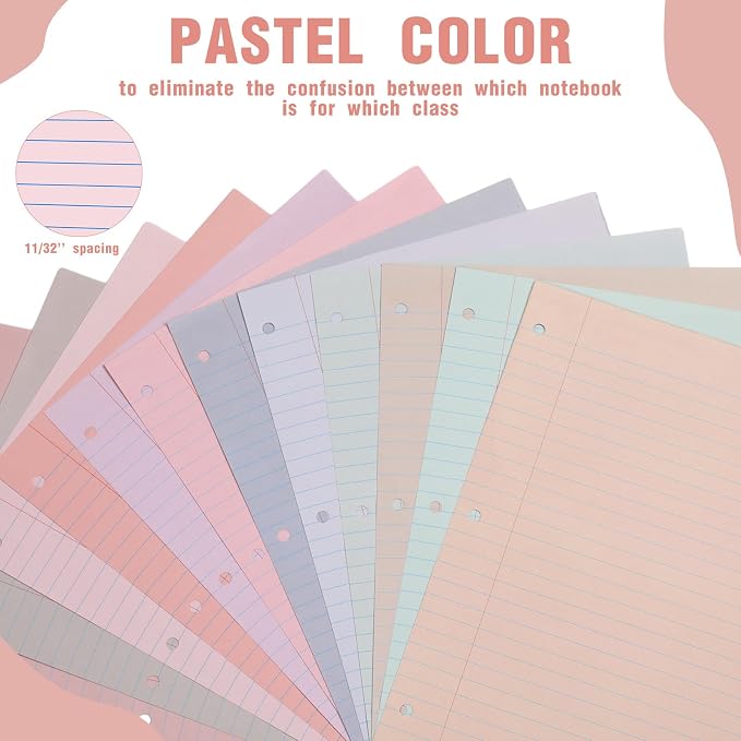 PerKoop 12 Pack 600 Sheets Loose Leaf Paper 8" x 10.5",Fantasy Color