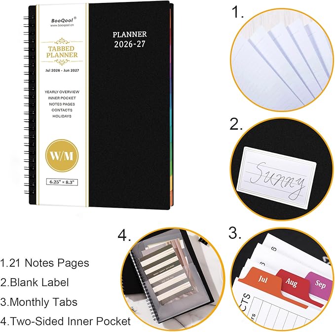Planner 2026-2027 - July 2026 - June 2027, 2026-2027 Planner Weekly and Monthly, Academic Planner, Calendar Planner with Colorful Tabs, 6.25" × 8.3", Strong Twin-Wire Binding, Back Pocket, Holidays
