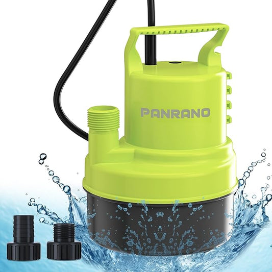 1/3 HP Submersible Water Pump 2000 GPH Portable Small Sump Pump For Pool Cover, Basements, Puddles, Gardens Ponds With 16.4 Ft Power Cord and Hose Adapters, Lemon Yellow