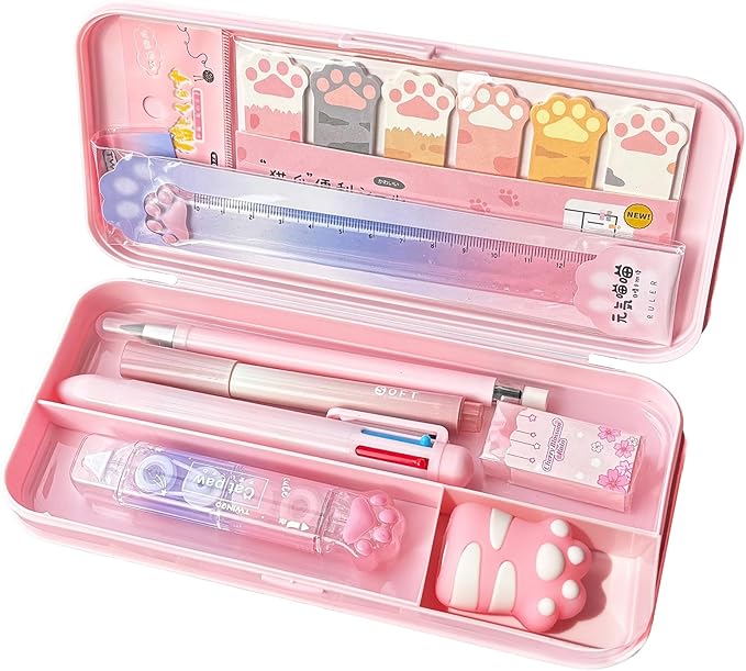9+1 Pcs Pink Kawaii Stationery Set, Cute Cat Paw School Supplies, Japanese Style Office Student Best Gifts