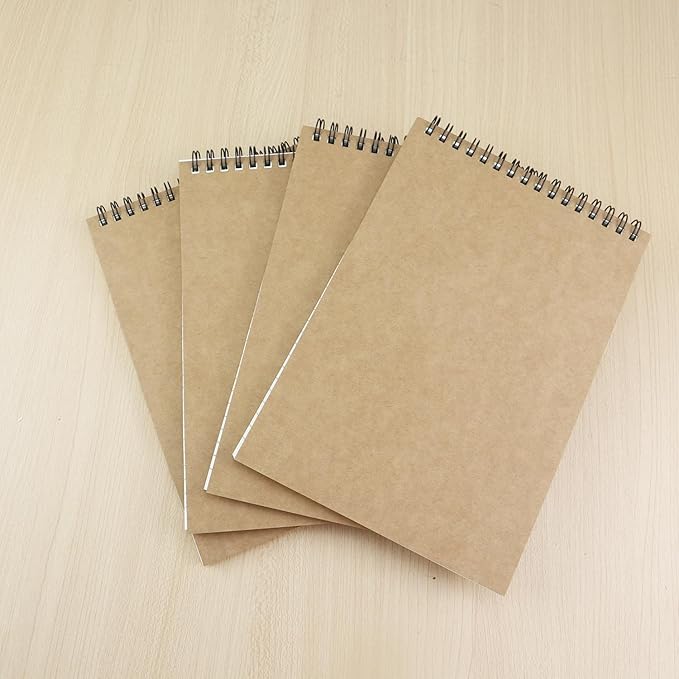 4 Pack Graph Paper Notebook, A5 Top Wirebound Grid Spiral Notebook 5.8" x 8.3",60 Sheets,5mm x 5mm Grid Paper,Grid Notepad for Students, Math, Engineering (Kraft)