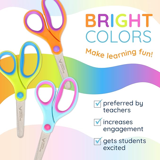 Blue Summit Supplies 30 Pack Kids Scissors Bulk with Comfort Grip, Bulk Scissors for Classroom and School, Blunt Tip for Student Safety, Assorted Colors - Orange, Blue, and Pink