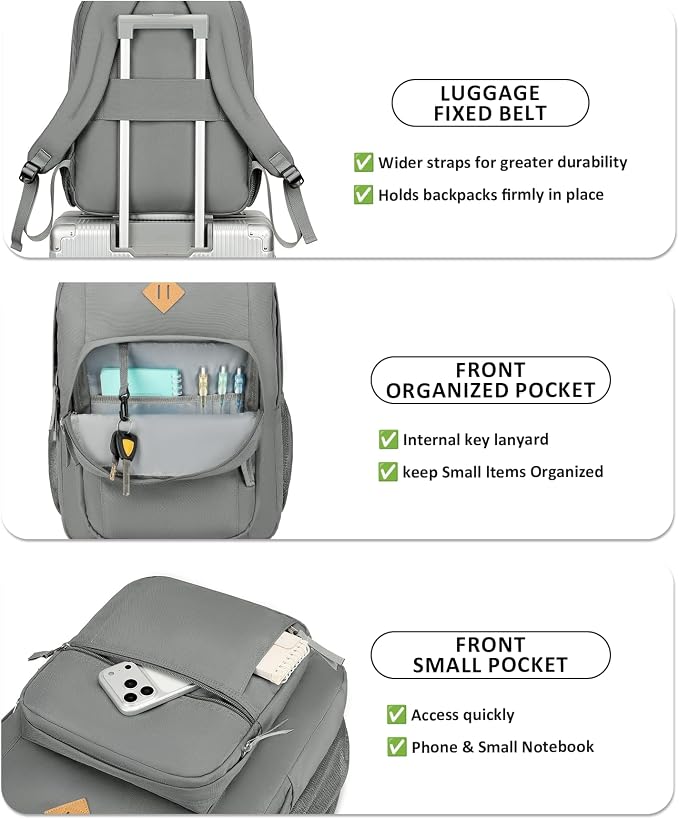 abshoo Classical Basic Womens Travel Backpack For College Men Water Resistant Large Bookbag (Grey)