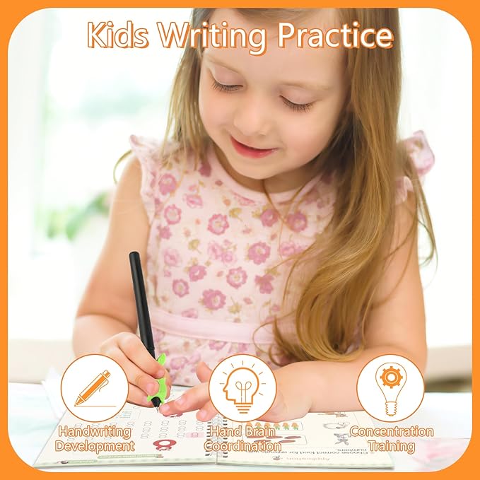 PEASUG Grooved Writing Books for Kids 3-5, Magic Grooved Writing Practice for Kids, Reusable Handwriting Workbooks Practice for Kid Learn to Write, Children's Magic Copybooks 4 Pack