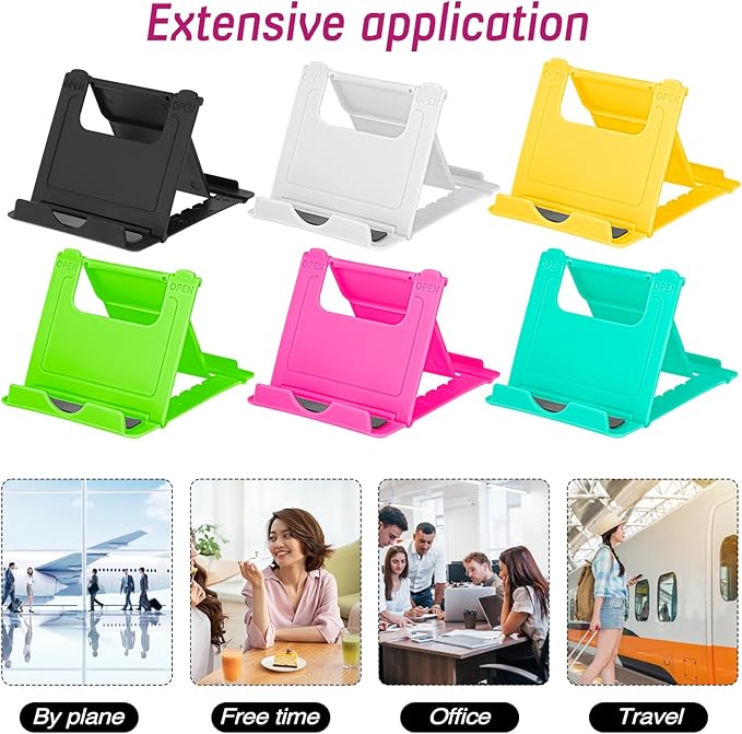 KALIONE 6 Pack Portable Cell Phone Stand Holder for Desk, Foldable Desktop Mobile Phone Kickstand Universal Desk Stand for All Mobile Smart Phone