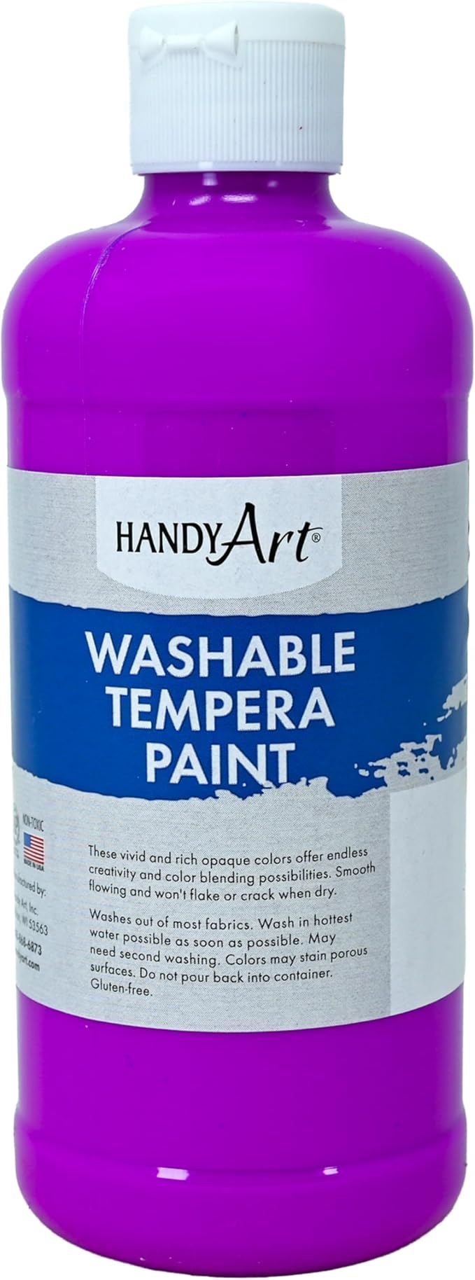 Handy Art Washable Tempera Paint, Fluorescent Violet, 16 oz Bottle, Bright & Mixable, High Opacity, Glows UV Neon with Blacklight, Students, Kids, Young Artists, Safe & Non-Toxic, Made in USA