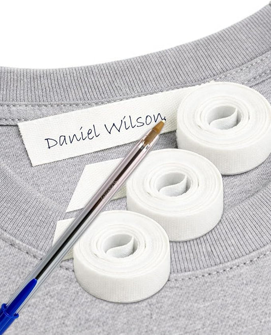 3 Rolls of White Fabric Label Tape 3m x 1cm. Heat Transfer, Writable. Includes Pen. Durable & Washable for Kids’ Clothes, School & Nursery