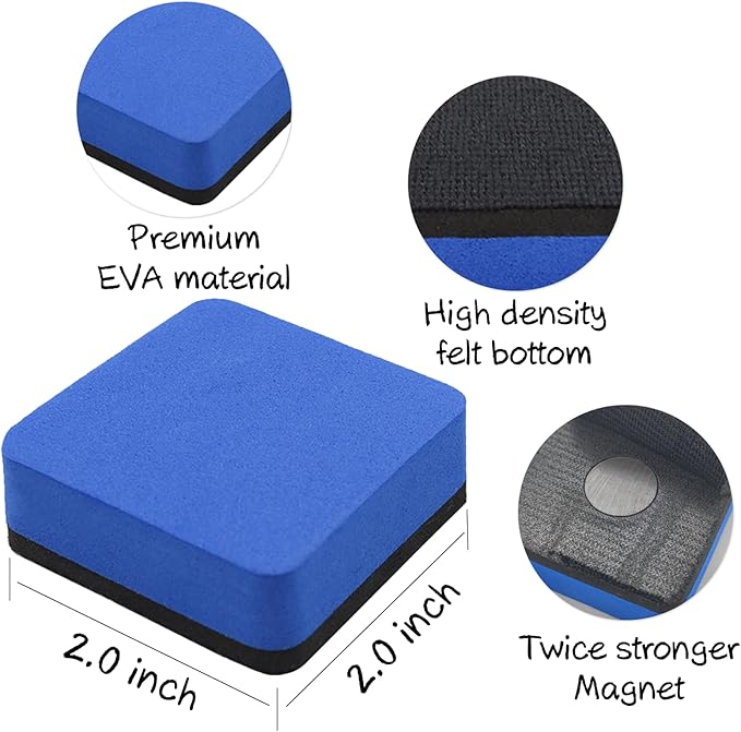 72 Pack Whiteboard Eraser, Washable and Reusable Magnetic Whiteboard Eraser for Cleaning Dry Erase Markers on Magnetic Soft Whiteboard, Glass Whiteboard and Dry Erase Board