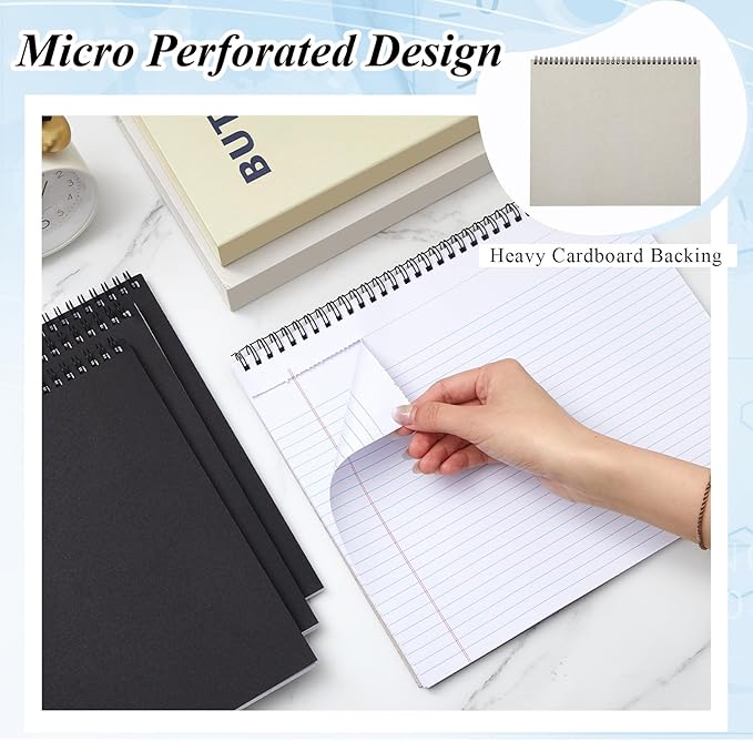 MotiMind 4 Pcs Legal Pads Landscape Notebooks Hole Punched Top Spiral Bound Notebooks 11 x 9.5 Inch College Ruled Drawing Notepad Tear Line for Removal 50 Sheet Office Steno Book(White)