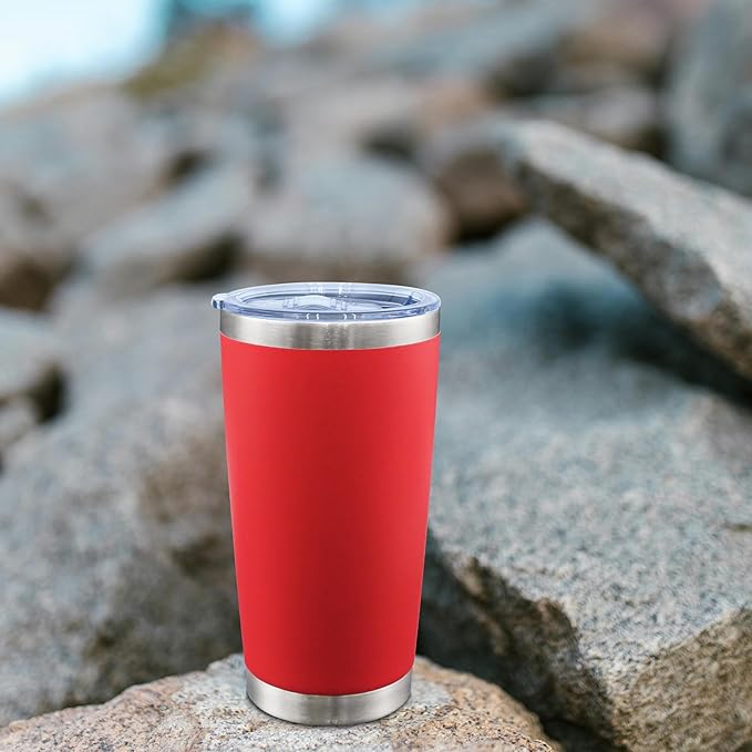 AIANJI 20oz Tumbler Bulk Stainless Steel Tumblers with Lid Vacuum Insulated Double Wall Travel Coffee Mug Powder Coated Tumbler Cup for Hot and Cold Drinks(Red, 1 pack)