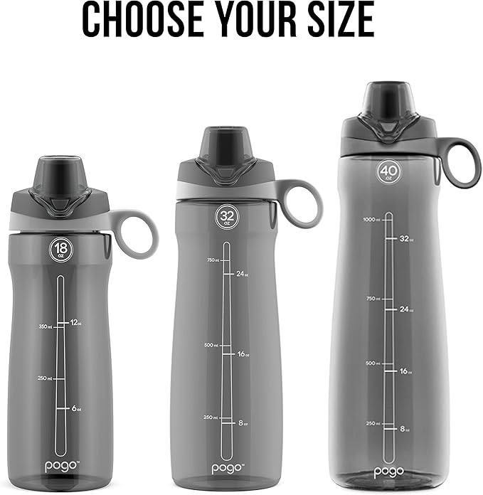 Pogo BPA-Free Tritan Plastic Water Bottle with Chug Lid, 40 Oz, Grey