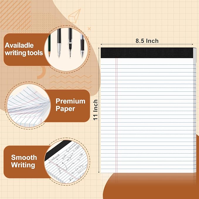 Legal Pads 8.5 X11, Narrow Ruled Notepads, 36 Pack, 50 Sheet/Pad, White Legal Pads, Tear Off Notepad, Perforated Writing Pad, Notebook Paper College Ruled, Notepads for Office Home School, Notepad